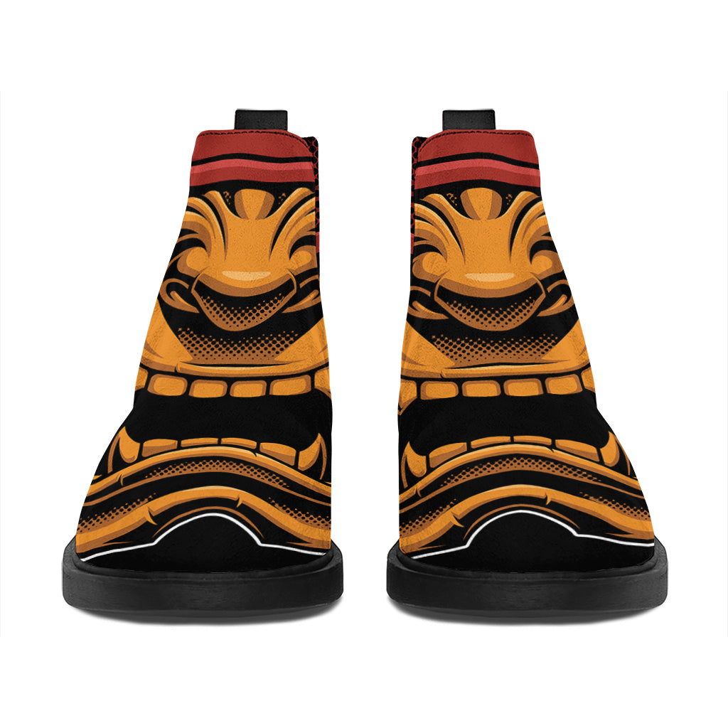 Japanese Samurai Warrior Mask Print Flat Ankle Boots