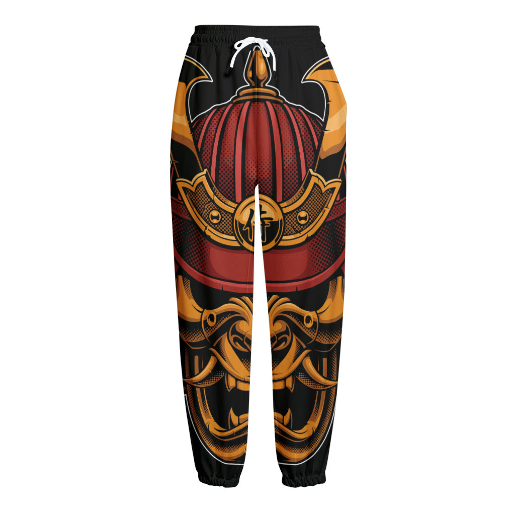 Japanese Samurai Warrior Mask Print Fleece Lined Knit Pants