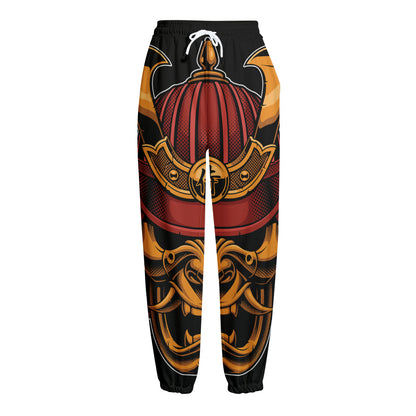 Japanese Samurai Warrior Mask Print Fleece Lined Knit Pants