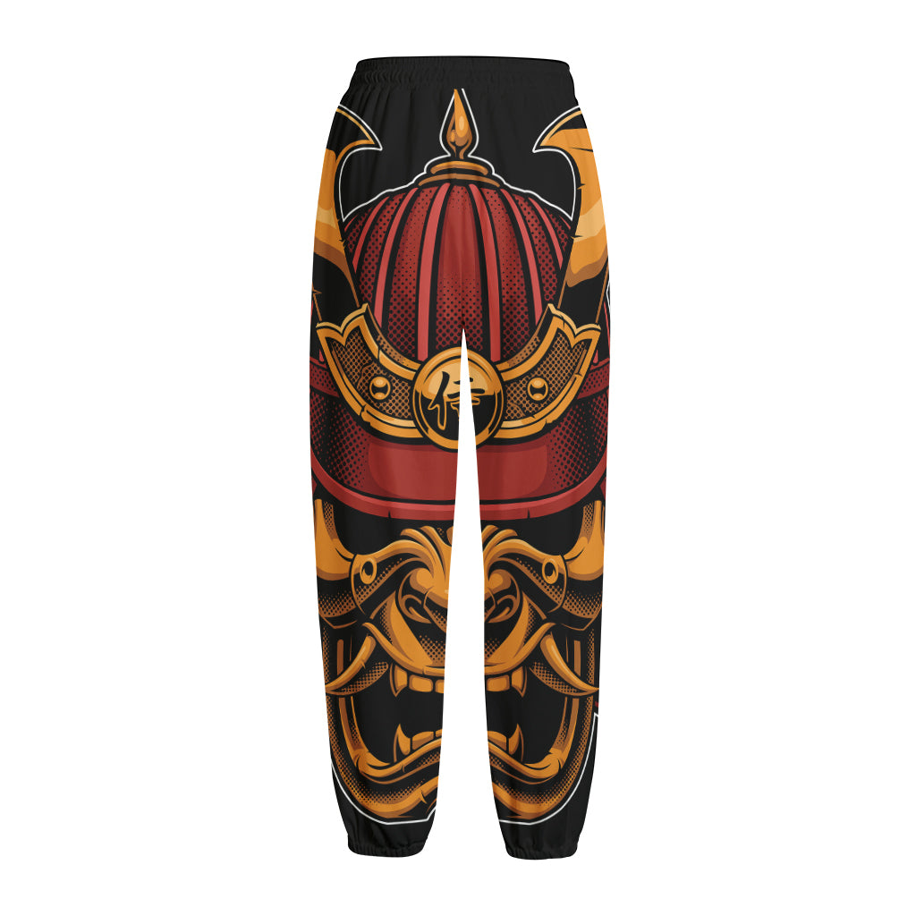 Japanese Samurai Warrior Mask Print Fleece Lined Knit Pants