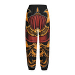 Japanese Samurai Warrior Mask Print Fleece Lined Knit Pants