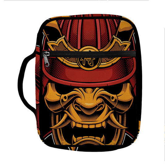 Japanese Samurai Warrior Mask Print Front Pocket Bible Bag