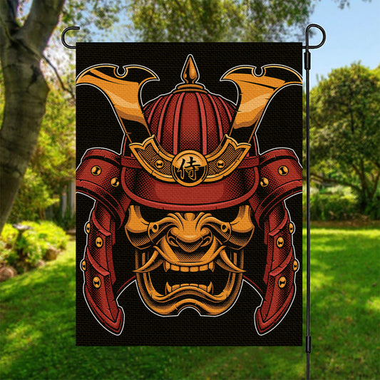 Japanese Samurai Warrior Mask Print Garden Flag