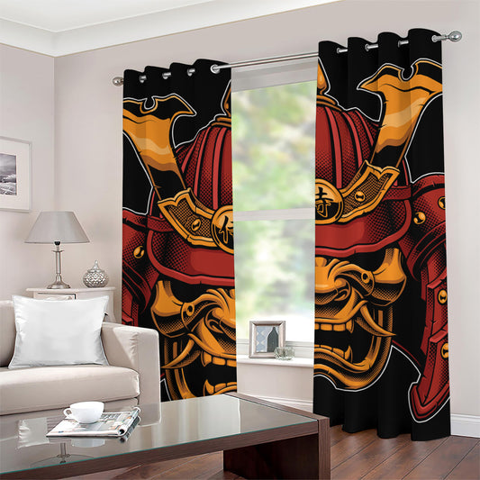 Japanese Samurai Warrior Mask Print Grommet Curtains