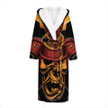 Japanese Samurai Warrior Mask Print Hooded Bathrobe