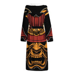 Japanese Samurai Warrior Mask Print Hooded Bathrobe