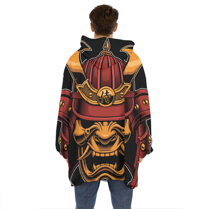 Japanese Samurai Warrior Mask Print Hoodie Blanket