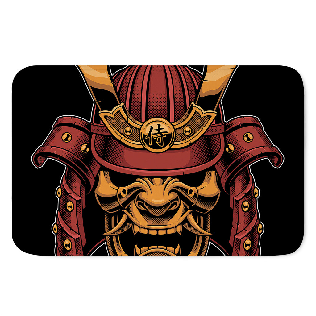 Japanese Samurai Warrior Mask Print Indoor Door Mat