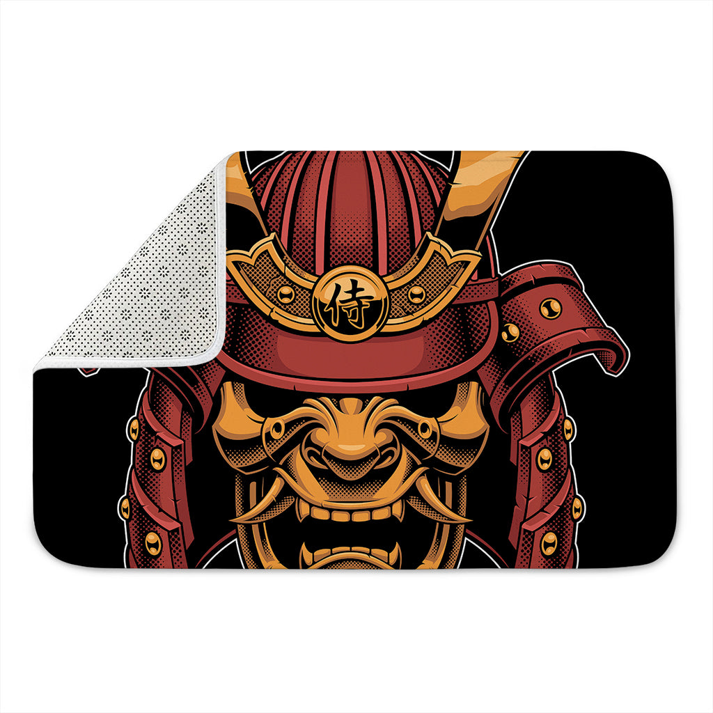 Japanese Samurai Warrior Mask Print Indoor Door Mat