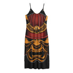 Japanese Samurai Warrior Mask Print Jersey Midi Cami Dress