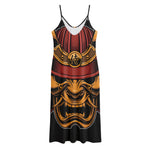 Japanese Samurai Warrior Mask Print Jersey Midi Cami Dress