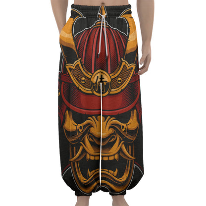 Japanese Samurai Warrior Mask Print Lantern Pants