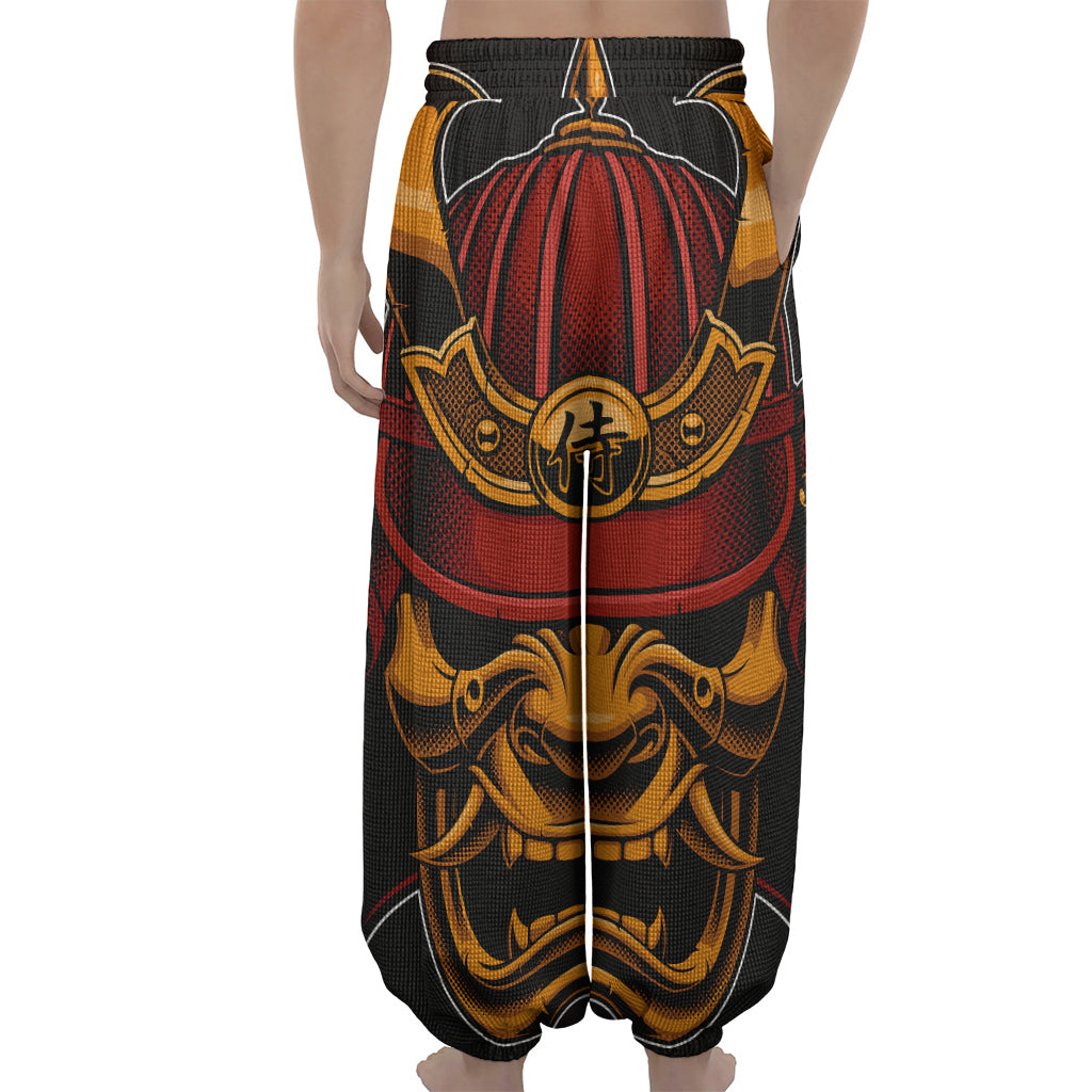 Japanese Samurai Warrior Mask Print Lantern Pants