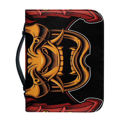 Japanese Samurai Warrior Mask Print Leather Bible Cover