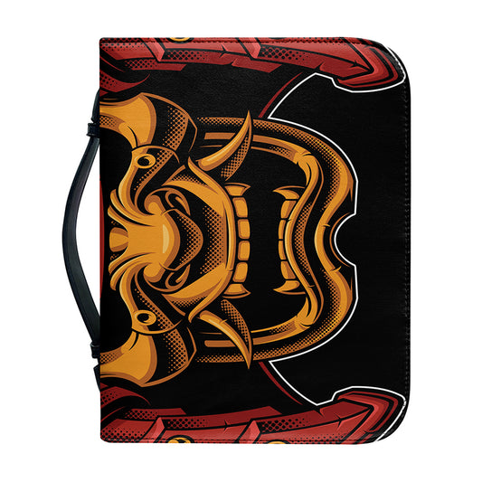 Japanese Samurai Warrior Mask Print Leather Bible Cover