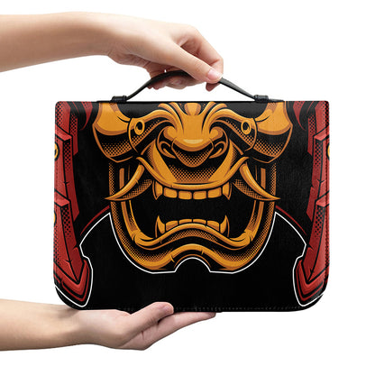 Japanese Samurai Warrior Mask Print Leather Bible Cover