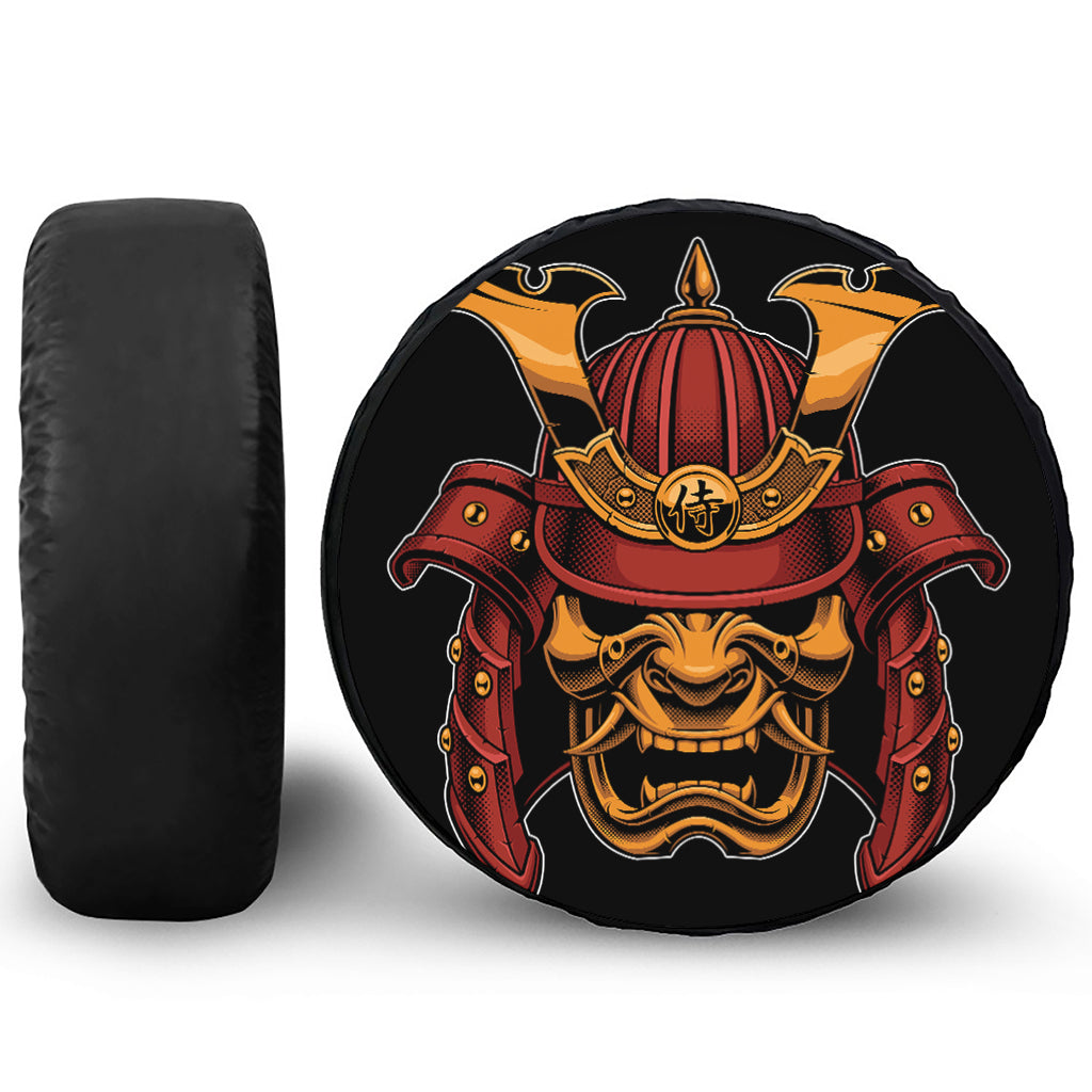 Japanese Samurai Warrior Mask Print Leather Spare Tire Cover