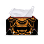 Japanese Samurai Warrior Mask Print Leather Tissue Box Cover