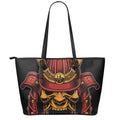 Japanese Samurai Warrior Mask Print Leather Tote Bag With Zipper