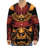 Japanese Samurai Warrior Mask Print Long Sleeve Baseball Jersey