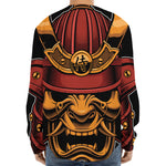 Japanese Samurai Warrior Mask Print Long Sleeve Baseball Jersey