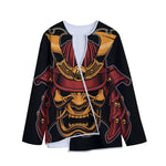 Japanese Samurai Warrior Mask Print Long Sleeve Short Coat