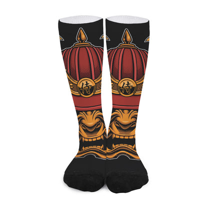 Japanese Samurai Warrior Mask Print Long Socks