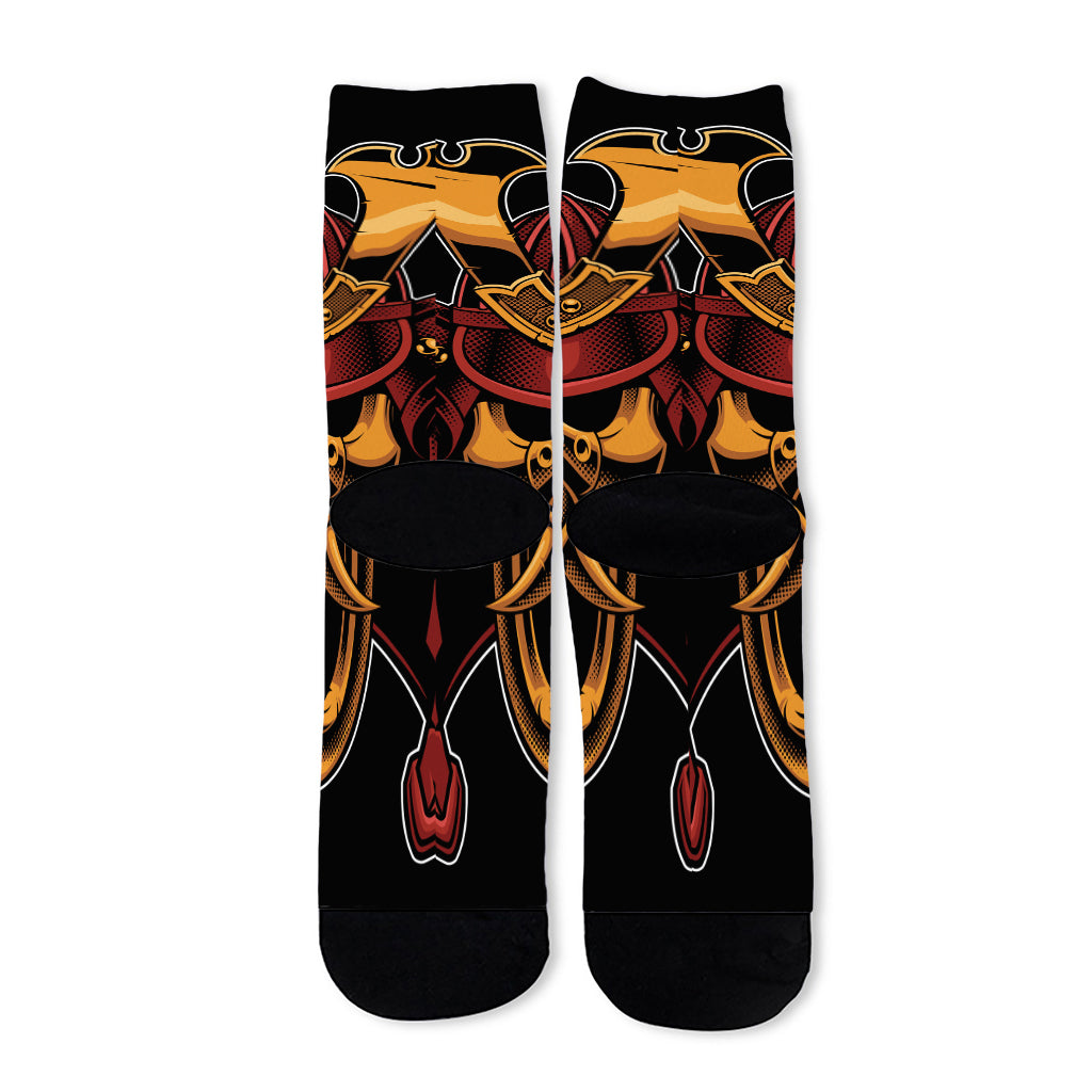 Japanese Samurai Warrior Mask Print Long Socks
