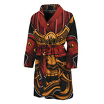 Japanese Samurai Warrior Mask Print Men's Bathrobe