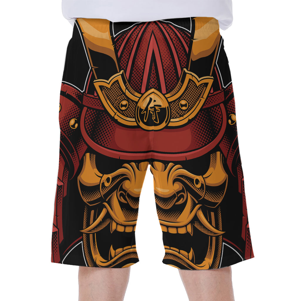 Japanese Samurai Warrior Mask Print Men's Beach Shorts