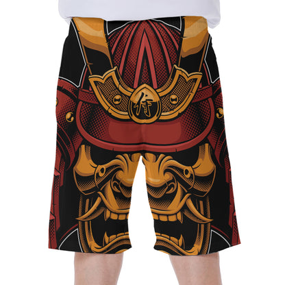Japanese Samurai Warrior Mask Print Men's Beach Shorts
