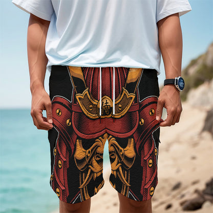 Japanese Samurai Warrior Mask Print Men's Cargo Shorts