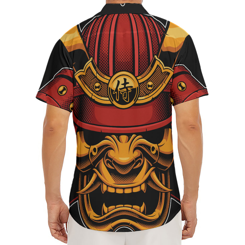 Japanese Samurai Warrior Mask Print Men's Deep V-Neck Shirt
