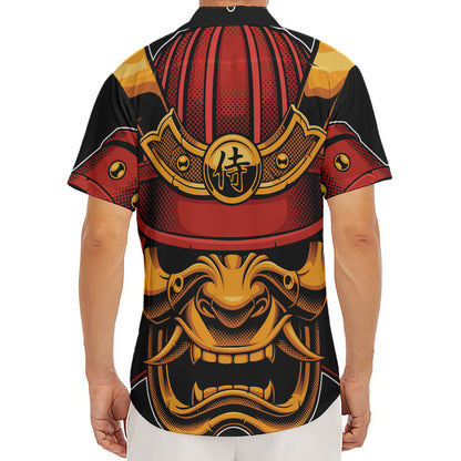 Japanese Samurai Warrior Mask Print Men's Deep V-Neck Shirt