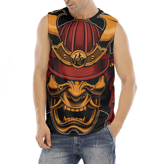Japanese Samurai Warrior Mask Print Men's Fitness Tank Top