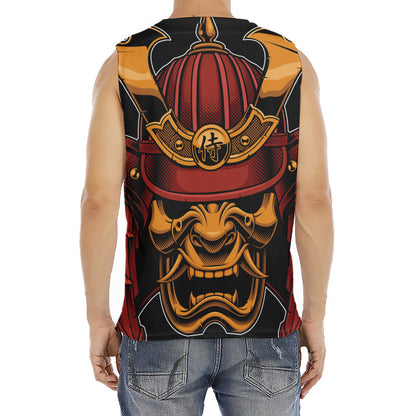 Japanese Samurai Warrior Mask Print Men's Fitness Tank Top