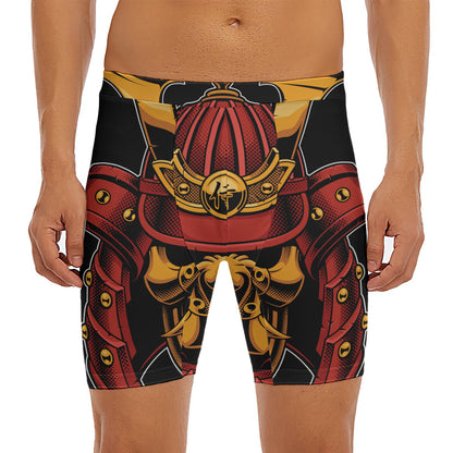 Japanese Samurai Warrior Mask Print Men's Long Boxer Briefs