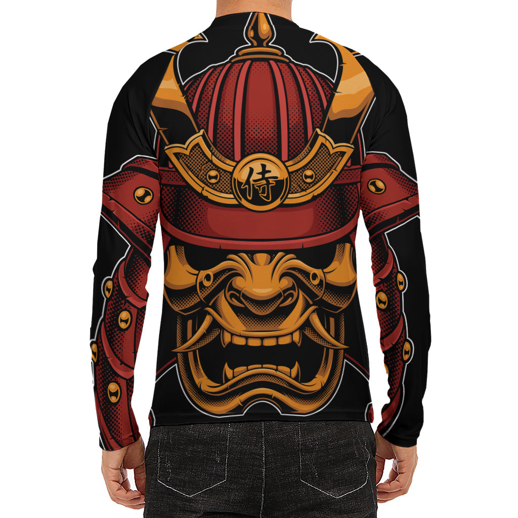Japanese Samurai Warrior Mask Print Men's Long Sleeve Rash Guard