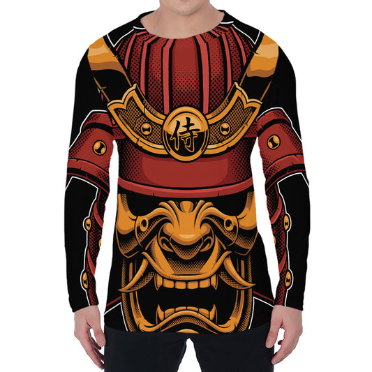 Japanese Samurai Warrior Mask Print Men's Long Sleeve T-Shirt