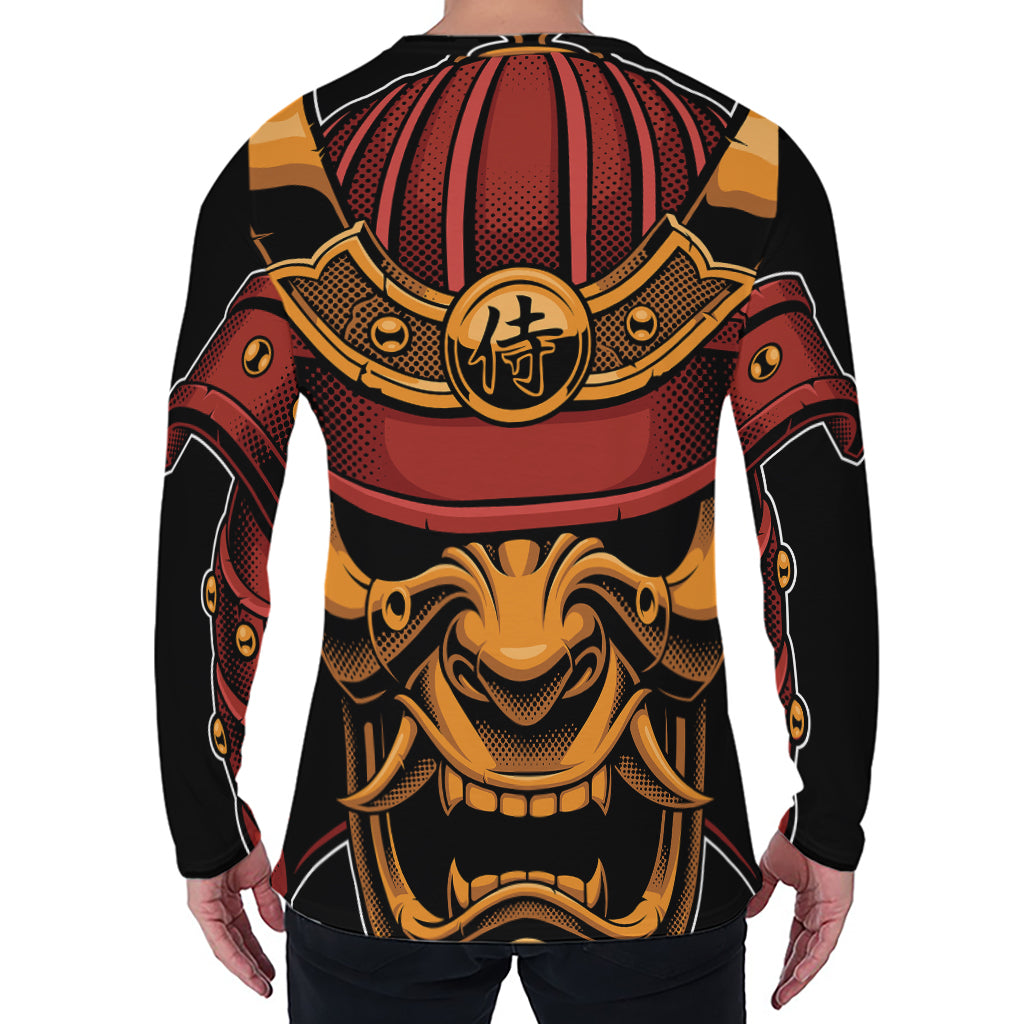 Japanese Samurai Warrior Mask Print Men's Long Sleeve T-Shirt