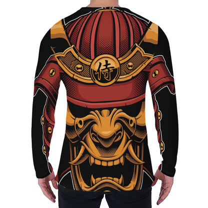 Japanese Samurai Warrior Mask Print Men's Long Sleeve T-Shirt