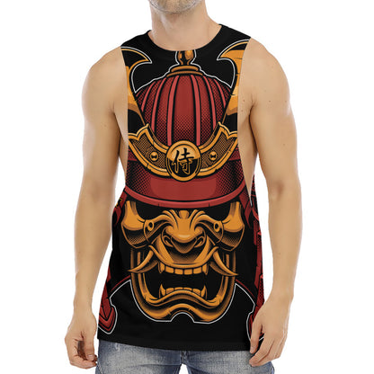 Japanese Samurai Warrior Mask Print Men's Muscle Tank Top