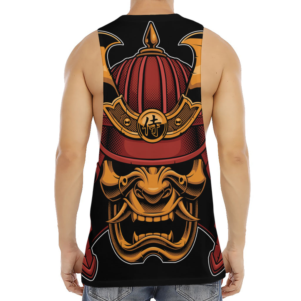 Japanese Samurai Warrior Mask Print Men's Muscle Tank Top