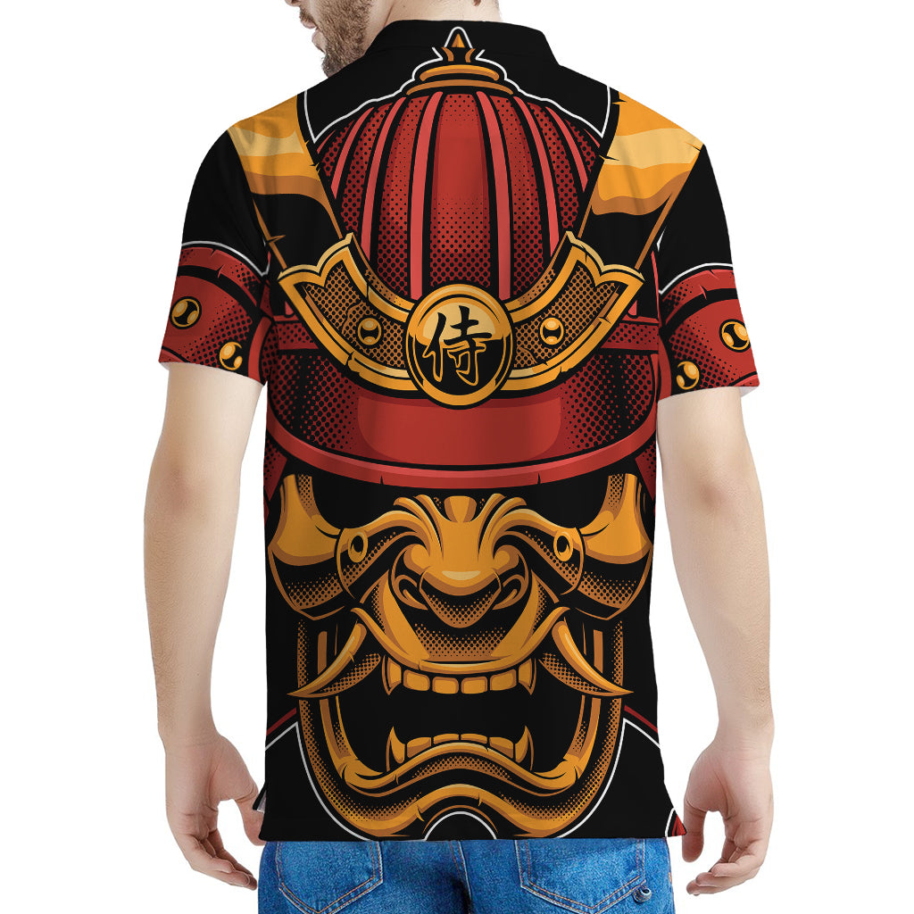 Japanese Samurai Warrior Mask Print Men's Polo Shirt