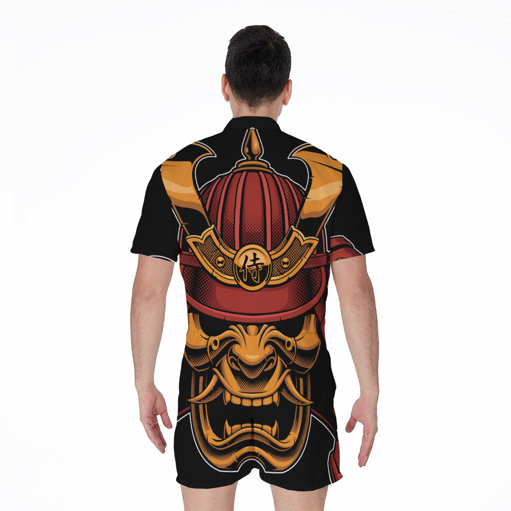 Japanese Samurai Warrior Mask Print Men's Rompers