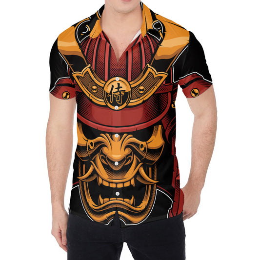 Japanese Samurai Warrior Mask Print Men's Shirt