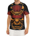 Japanese Samurai Warrior Mask Print Men's Short Sleeve Rash Guard