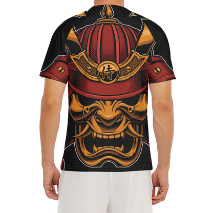 Japanese Samurai Warrior Mask Print Men's Short Sleeve Rash Guard