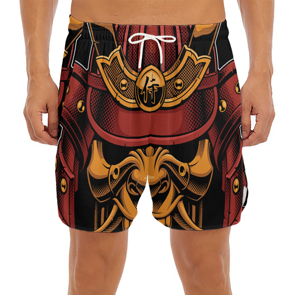 Japanese Samurai Warrior Mask Print Men's Split Running Shorts