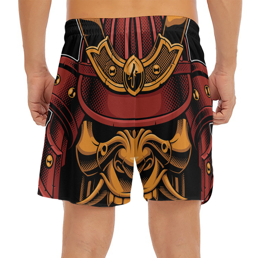 Japanese Samurai Warrior Mask Print Men's Split Running Shorts